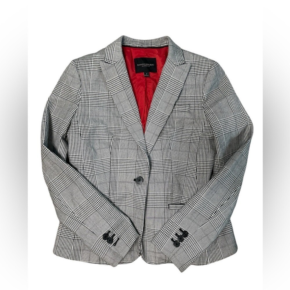 Banana Republic Blazer Size 2 Grey/Black/White with Red Lining - Picture 2 of 8